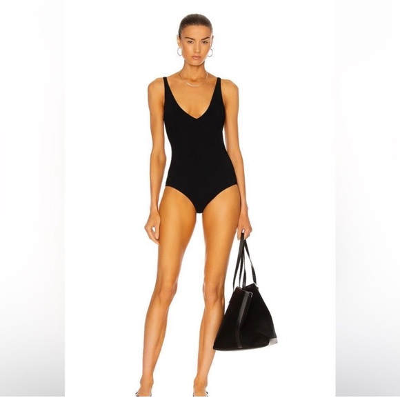 TOTEME deep V-neck swimsuit In Black Size L - Picture 3 of 15